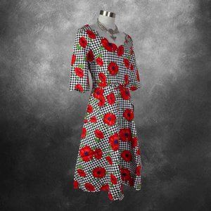 Voodoo Vixen Retro 50s Houndstooth Poppy Flare Dress S